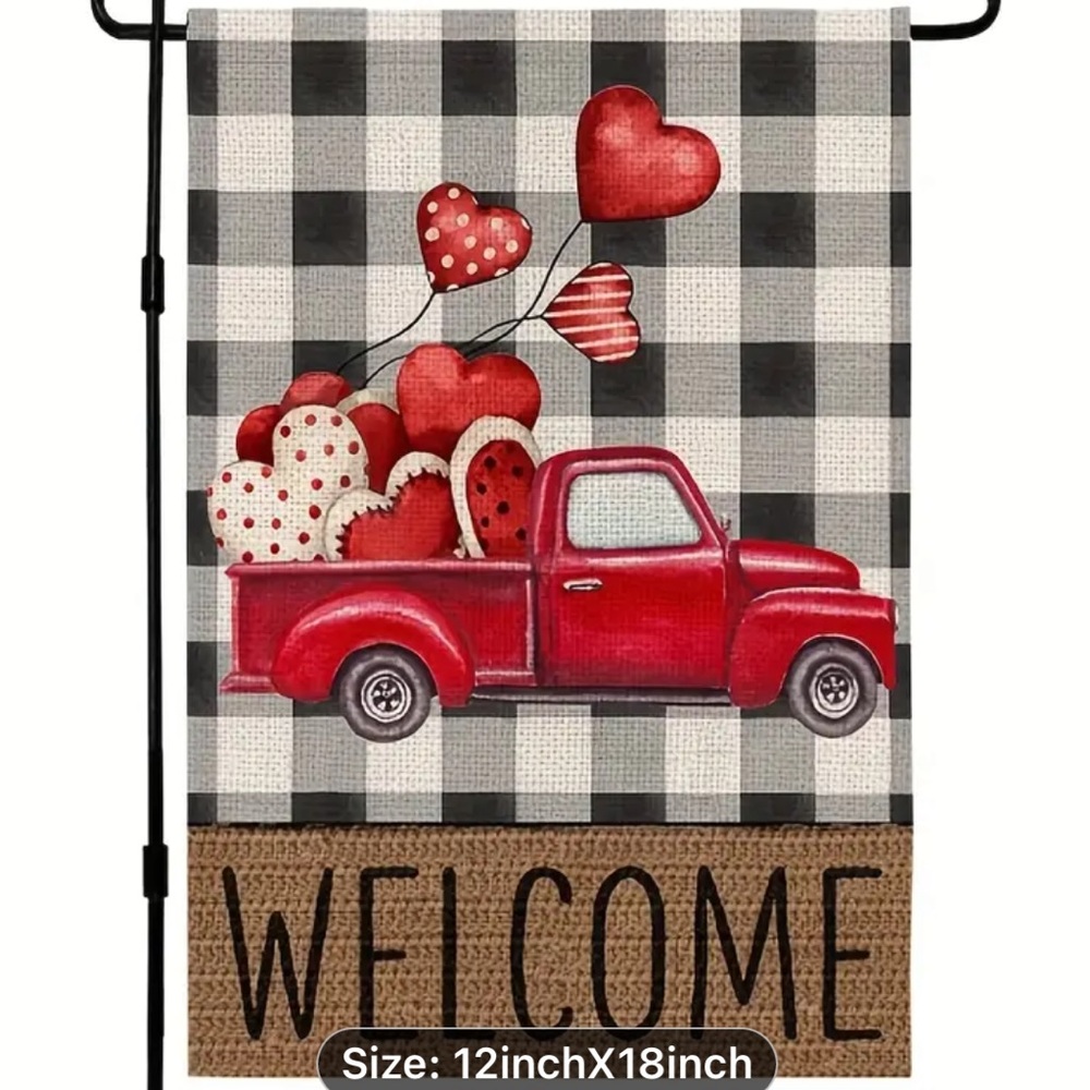 Valentine’s Day Garden Flag with Red Truck